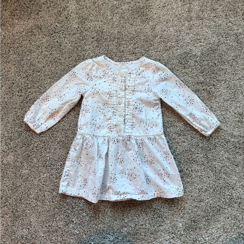 Gymboree Baby Girl Long-Sleeve Printed Dress White button front Size 12-18 month